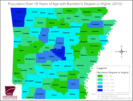 Arkansas Population Over 18 with a Bachelor's Degree or Higher