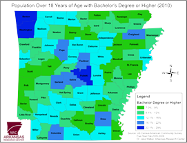 Arkansas Population Over 18 with a Bachelor’s Degree of Higher